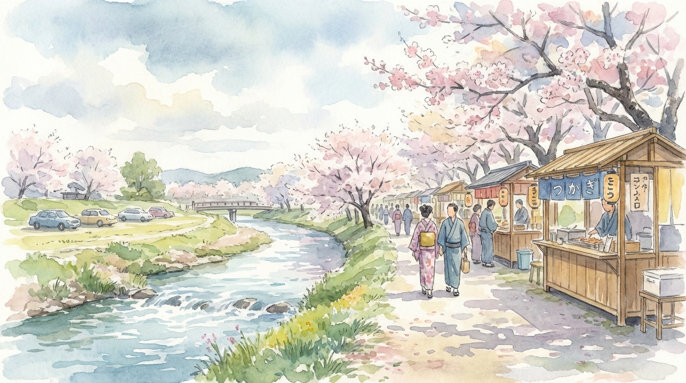 屋台グルメと桜並木を楽しむ「なぜ」