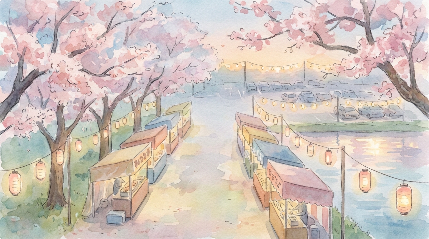 あびこ桜まつり2026の屋台や駐車場、ライトアップの全体像